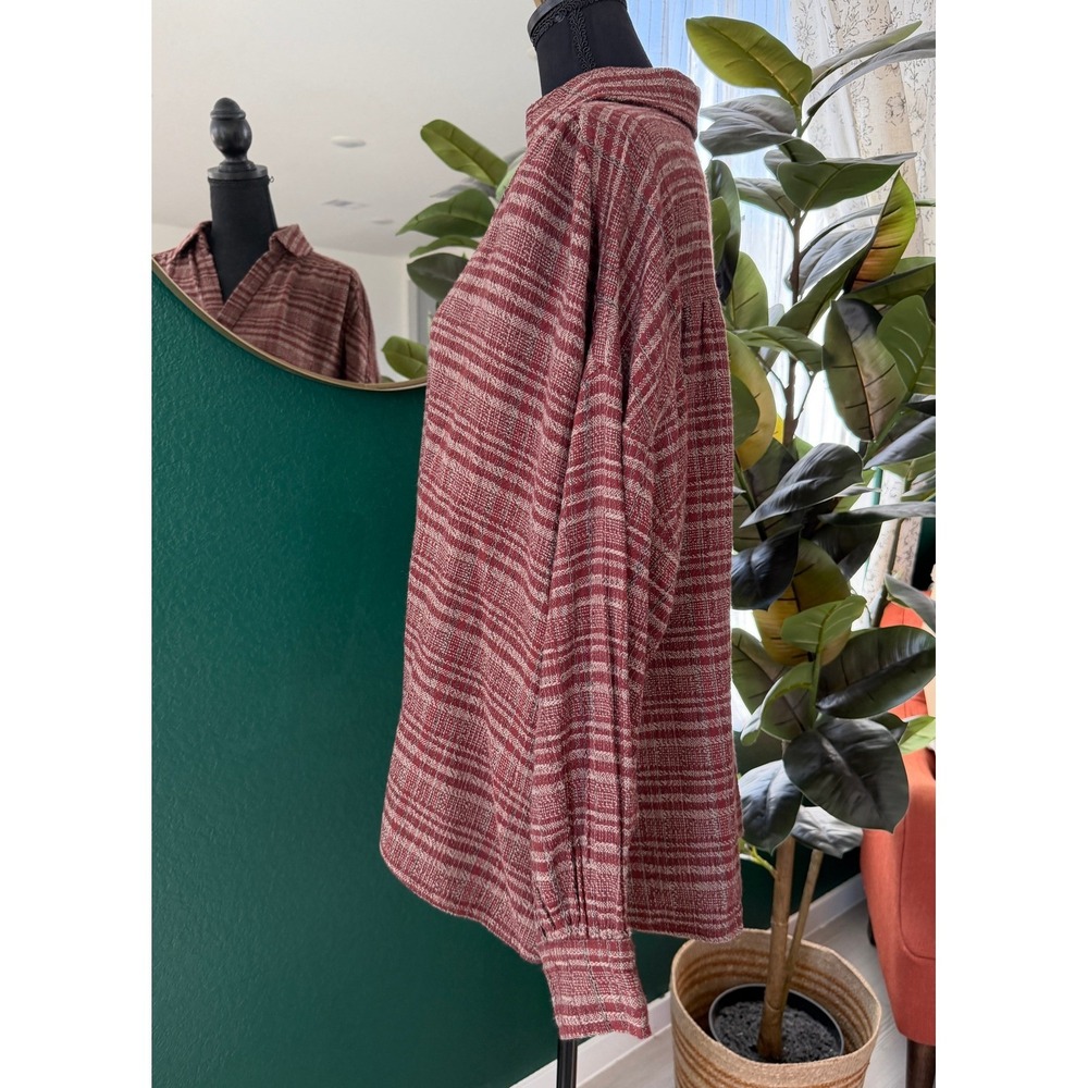 In Loom Plaid Tunic Blouse Size S Mahogany Cotton Linen Boho Academia Lagenlook - Picture 5 of 11